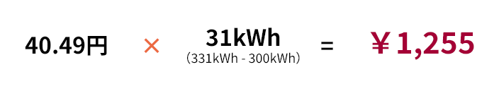 40.49円×31kWh(331kWh - 300kWh)＝￥3,576